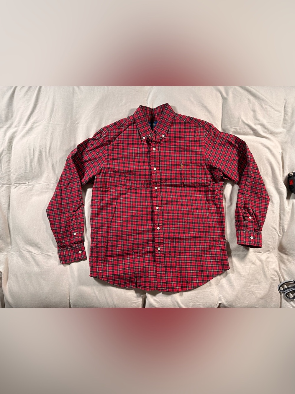 Polo Ralph Lauren Classic Fit Button Down Shirt Men Large Red Black Plaid Preppy